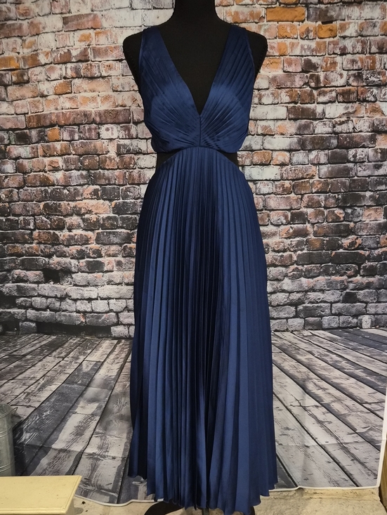 Abercrombie & Fitch Dresses & Skirts - Abercrombie & Fitch Navy Plunging Pleated Maxi Dress